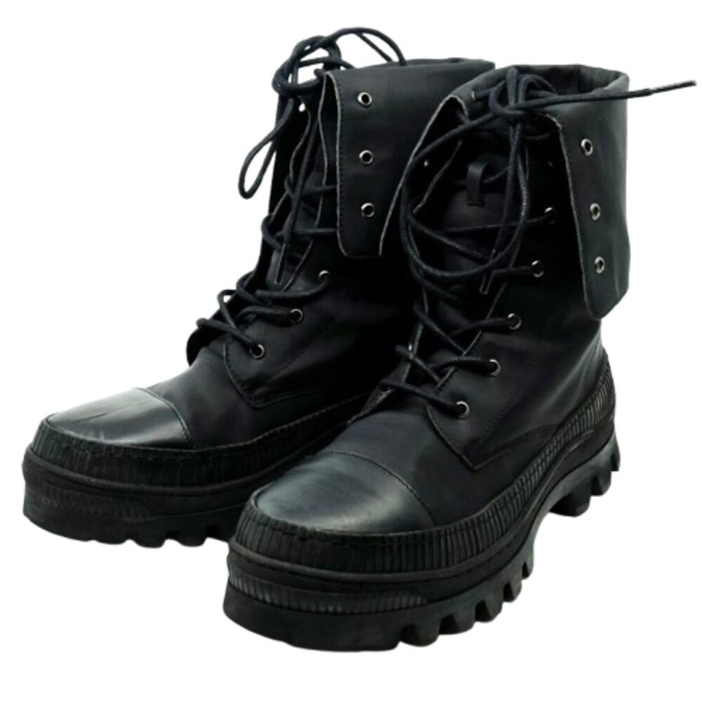 FREE PEOPLE~Goldie Lug Sole Black Leather Lace Up Platform Boots Size 8.5 US